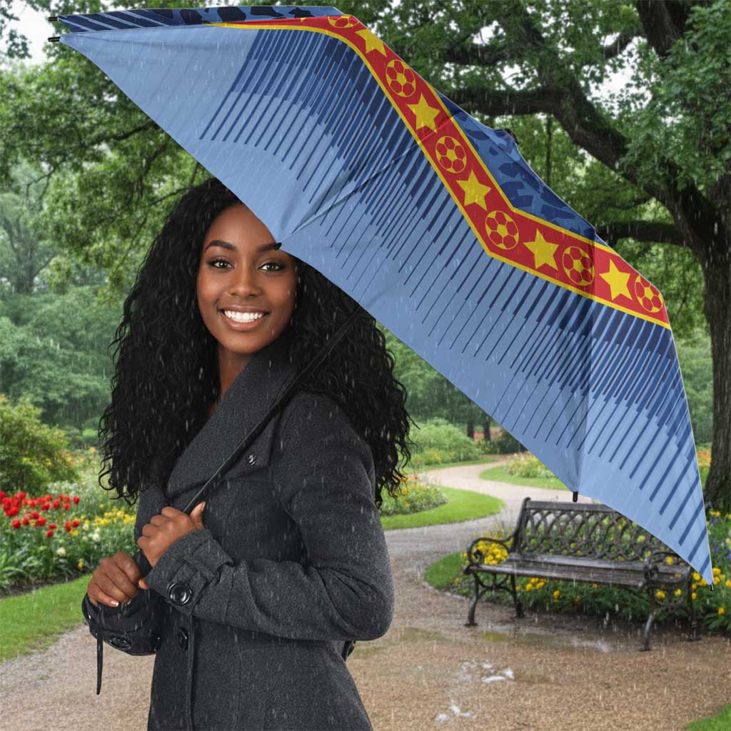 Custom DR Congo Football Umbrella Leopard Jaguar Tribal Pattern With Flags