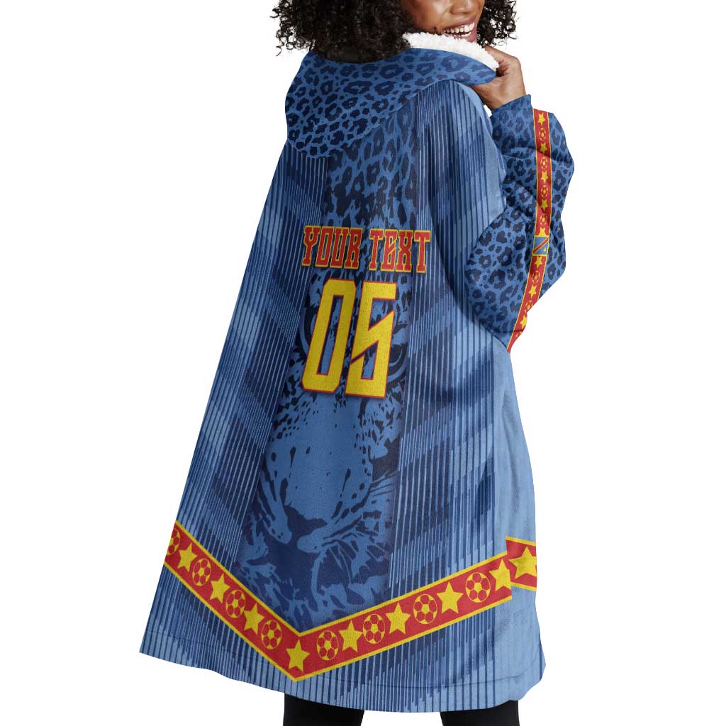Custom DR Congo Football Wearable Blanket Hoodie Leopard Jaguar Tribal Pattern With Flags