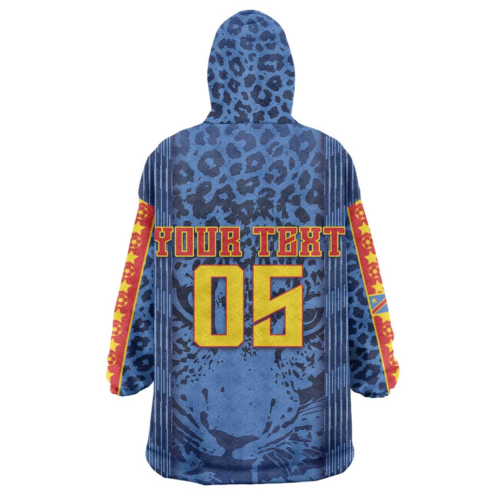 Custom DR Congo Football Wearable Blanket Hoodie Leopard Jaguar Tribal Pattern With Flags