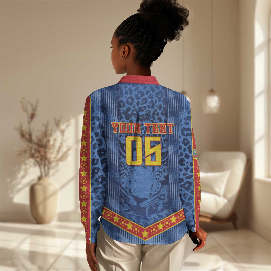 Custom DR Congo Football Women Casual Shirt Leopard Jaguar Tribal Pattern With Flags