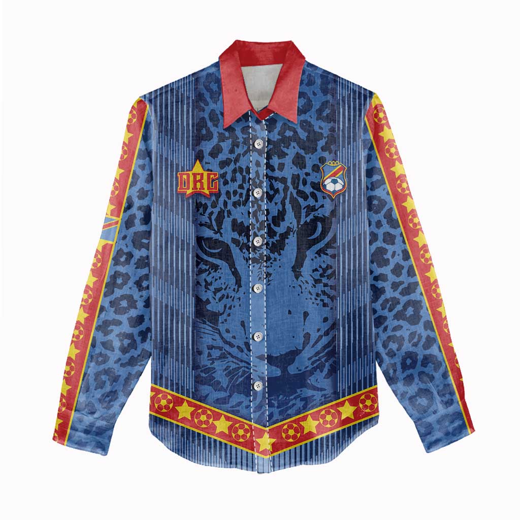 Custom DR Congo Football Women Casual Shirt Leopard Jaguar Tribal Pattern With Flags