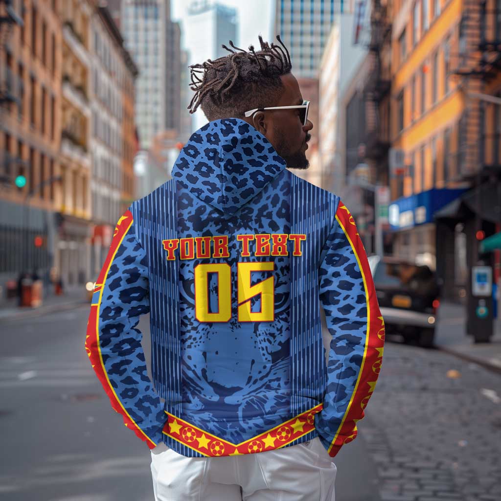 Custom DR Congo Football Zip Hoodie Leopard Jaguar Tribal Pattern With Flags