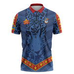 Custom DR Congo Football Zipper Polo Shirt Leopard Jaguar Tribal Pattern With Flags