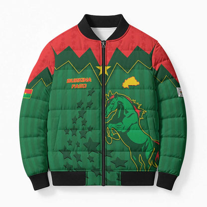 Custom Football Burkina Faso Bomber Puffer Jacket Rising Star And Horse Sport Style - African Pride