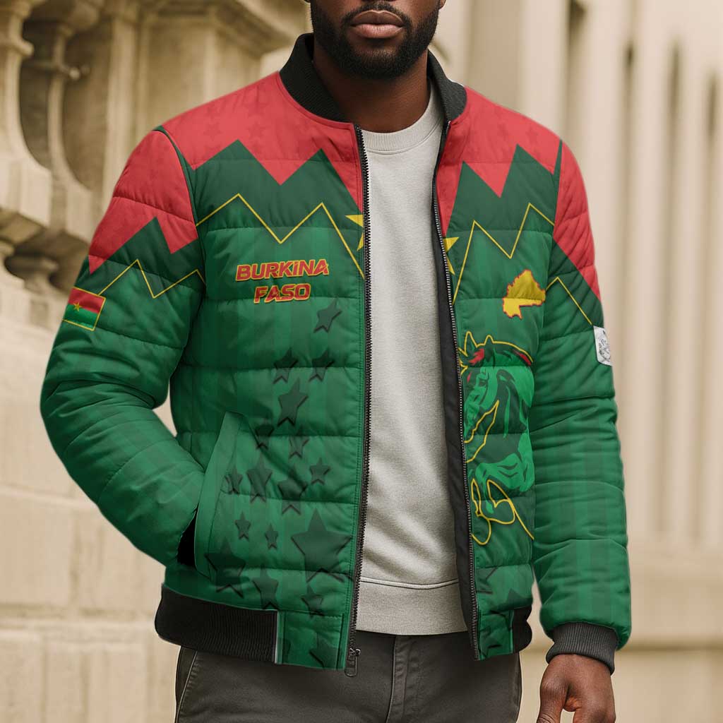 Custom Football Burkina Faso Bomber Puffer Jacket Rising Star And Horse Sport Style - African Pride