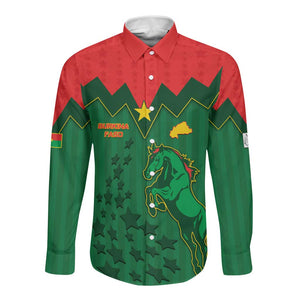 Custom Football Burkina Faso Long Sleeve Button Shirt Rising Star And Horse Sport Style - African Pride