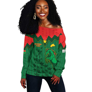Custom Football Burkina Faso Off Shoulder Sweater Rising Star And Horse Sport Style - African Pride