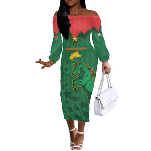 Custom Football Burkina Faso Off The Shoulder Long Sleeve Dress Rising Star And Horse Sport Style - African Pride