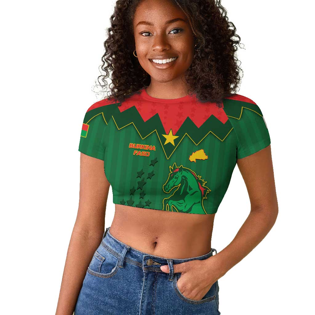 Custom Football Burkina Faso Raglan Cropped T shirt Rising Star And Horse Sport Style - African Pride