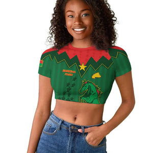 Custom Football Burkina Faso Raglan Cropped T shirt Rising Star And Horse Sport Style - African Pride