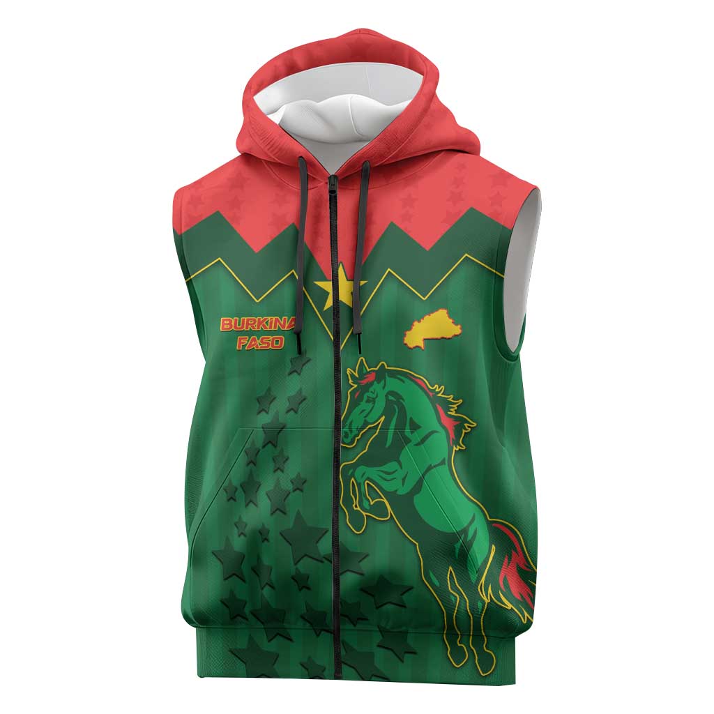 Custom Football Burkina Faso Sleeveless Zip Hoodie Rising Star And Horse Sport Style - African Pride