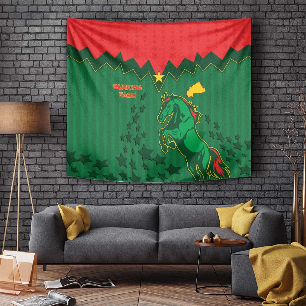 Football Burkina Faso Tapestry Rising Star And Horse Sport Style - African Pride