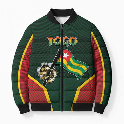 Personalized Togo Bomber Puffer Jacket Lion Claw Flag Sport Style - African Pride