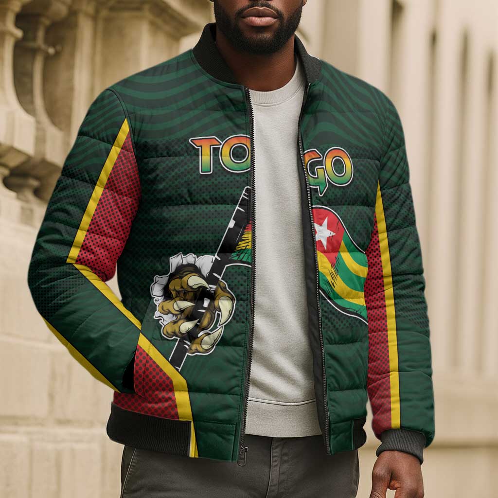 Personalized Togo Bomber Puffer Jacket Lion Claw Flag Sport Style - African Pride