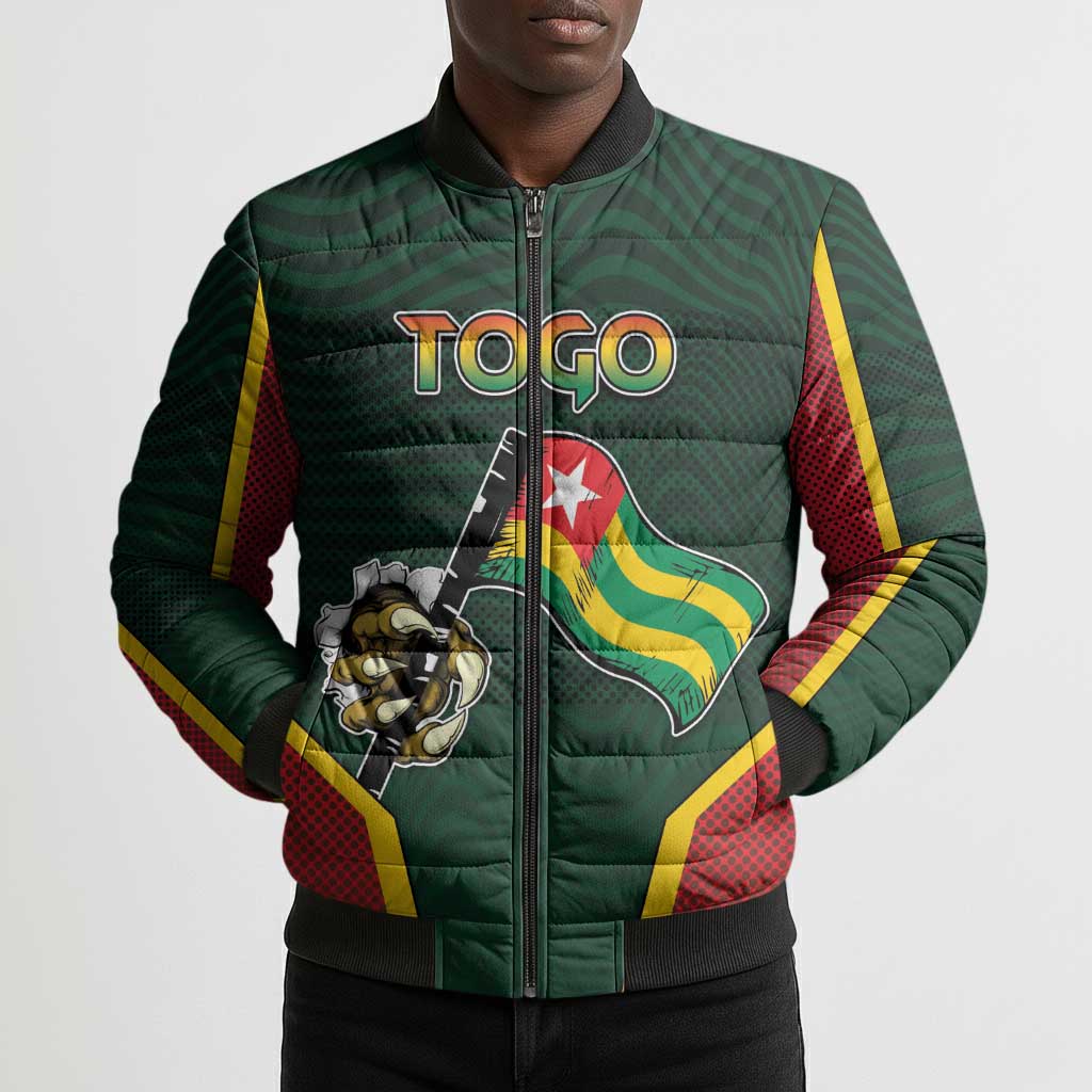 Personalized Togo Bomber Puffer Jacket Lion Claw Flag Sport Style - African Pride
