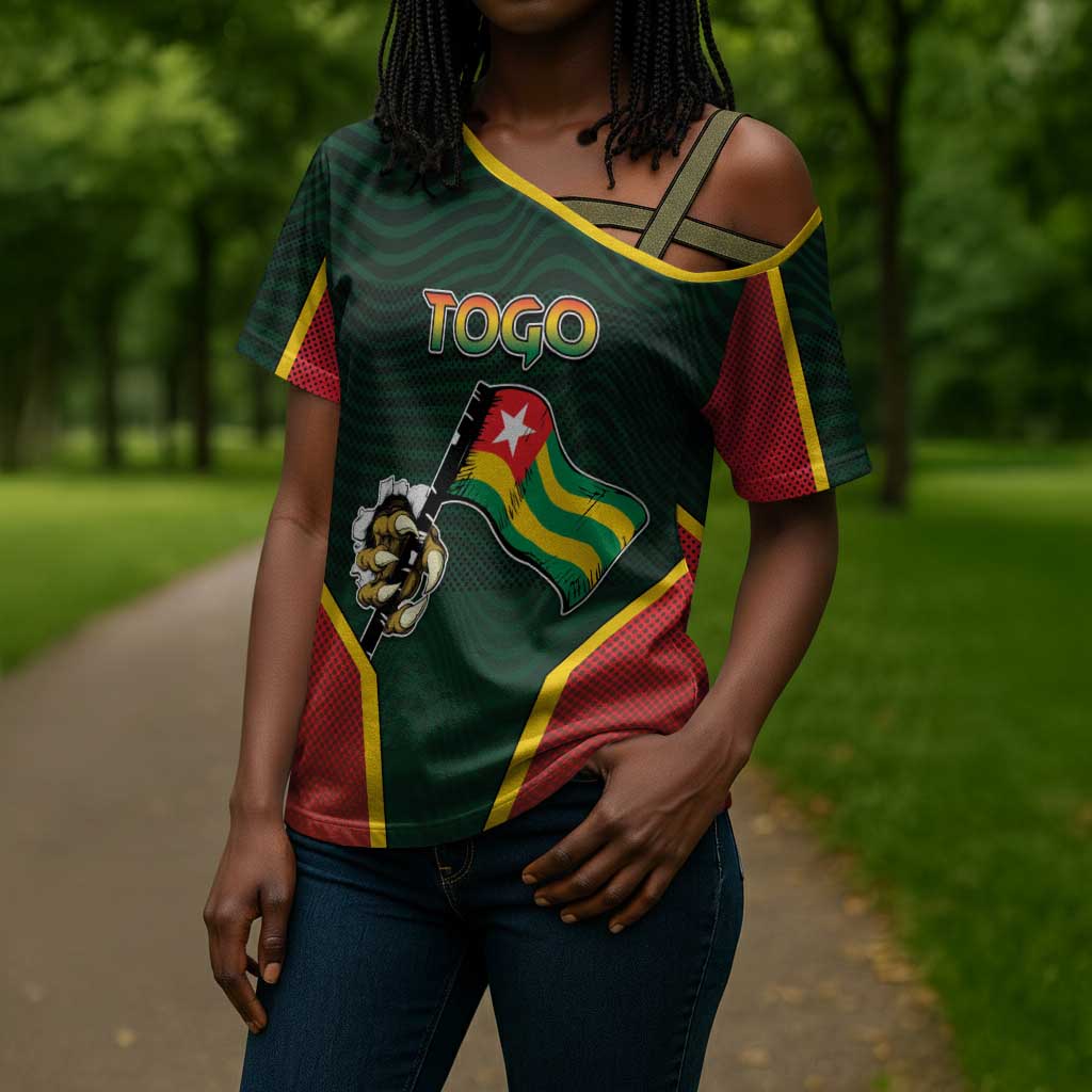 Personalized Togo Cross Shoulder Shirt Lion Claw Flag Sport Style - African Pride