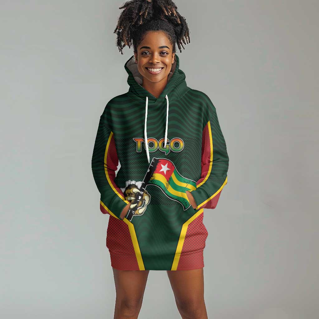 Personalized Togo Hoodie Dress Lion Claw Flag Sport Style - African Pride