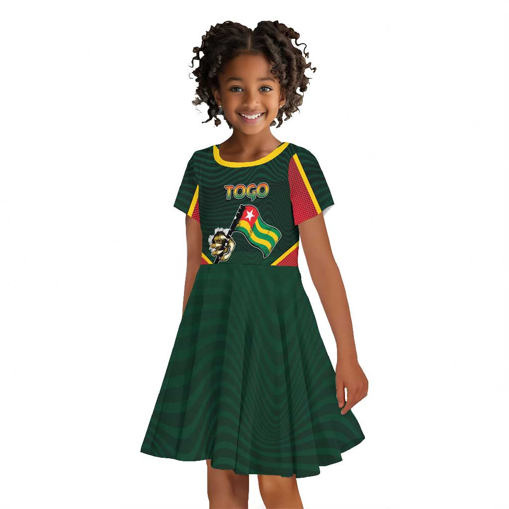 Personalized Togo Kid Short Sleeve Dress Lion Claw Flag Sport Style - African Pride