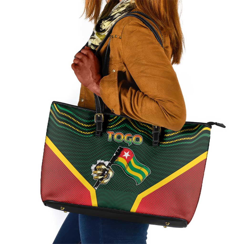 Togo Leather Tote Bag Lion Claw Flag Sport Style - African Pride