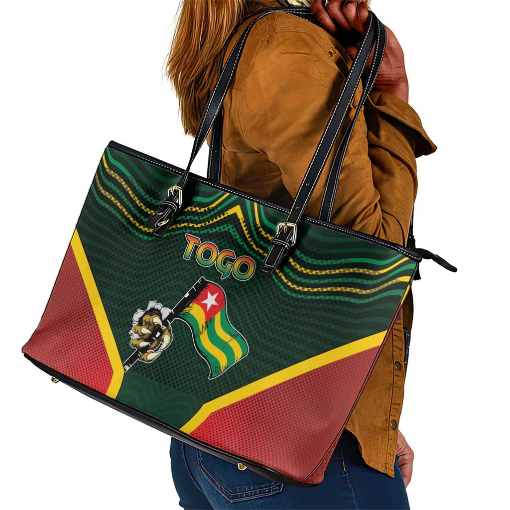 Togo Leather Tote Bag Lion Claw Flag Sport Style - African Pride