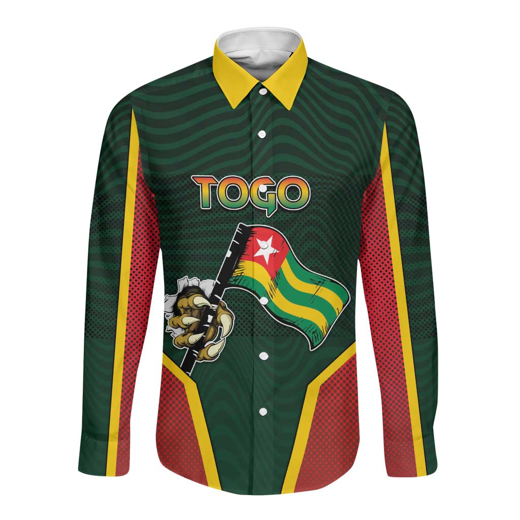 Personalized Togo Long Sleeve Button Shirt Lion Claw Flag Sport Style - African Pride