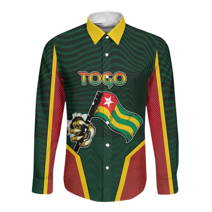 Personalized Togo Long Sleeve Button Shirt Lion Claw Flag Sport Style - African Pride