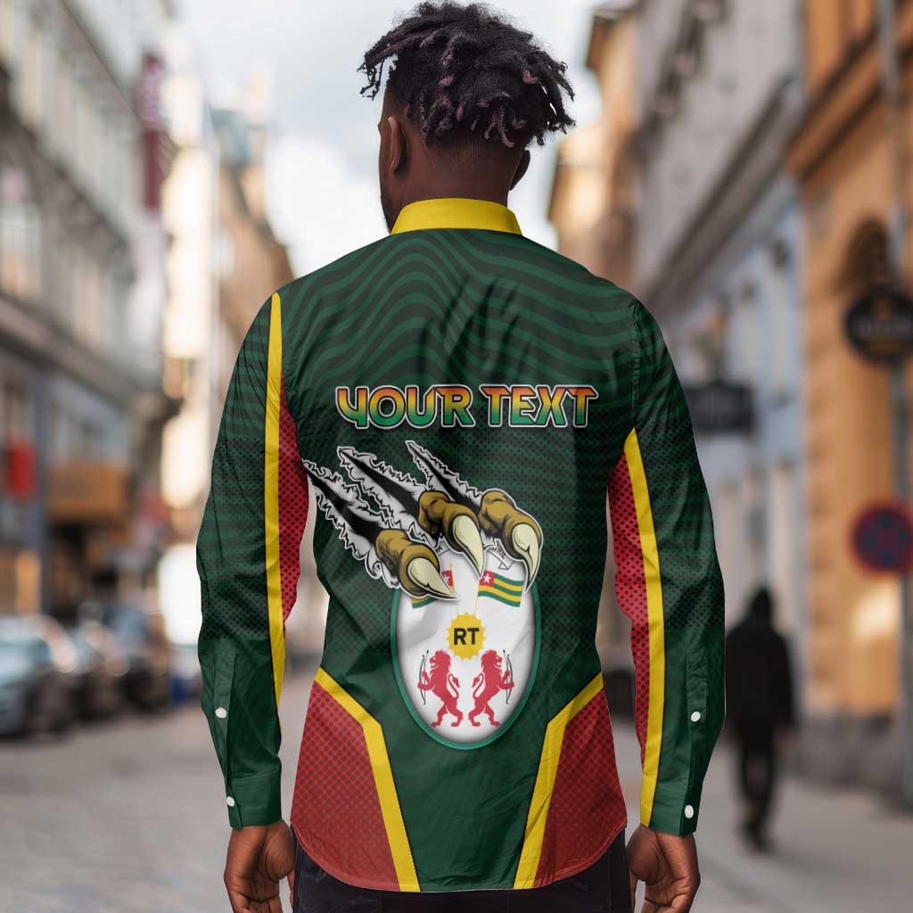 Personalized Togo Long Sleeve Button Shirt Lion Claw Flag Sport Style - African Pride