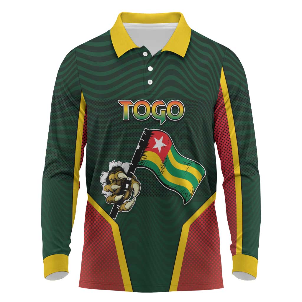 Personalized Togo Long Sleeve Polo Shirt Lion Claw Flag Sport Style - African Pride