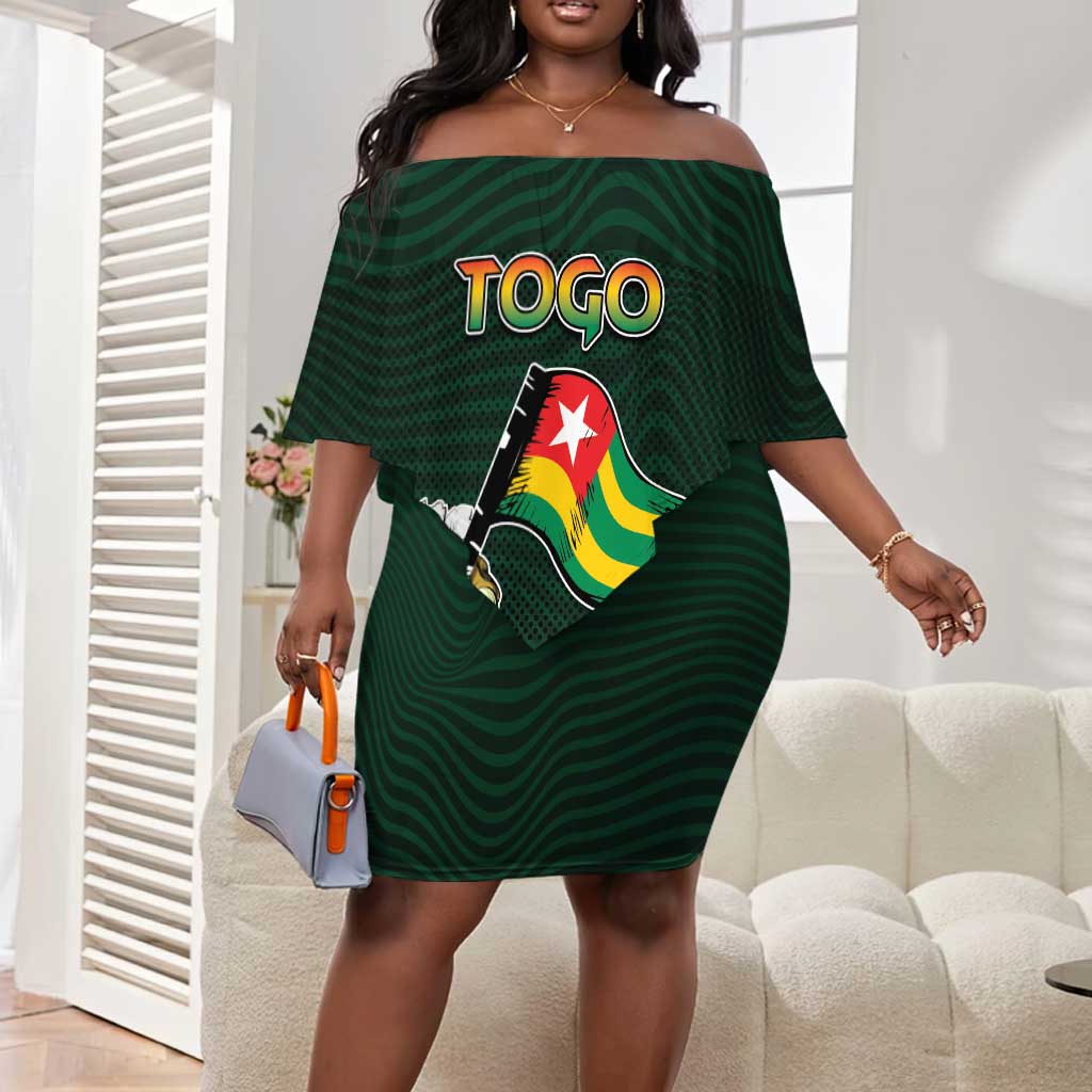 Personalized Togo Off Shoulder Short Dress Lion Claw Flag Sport Style - African Pride