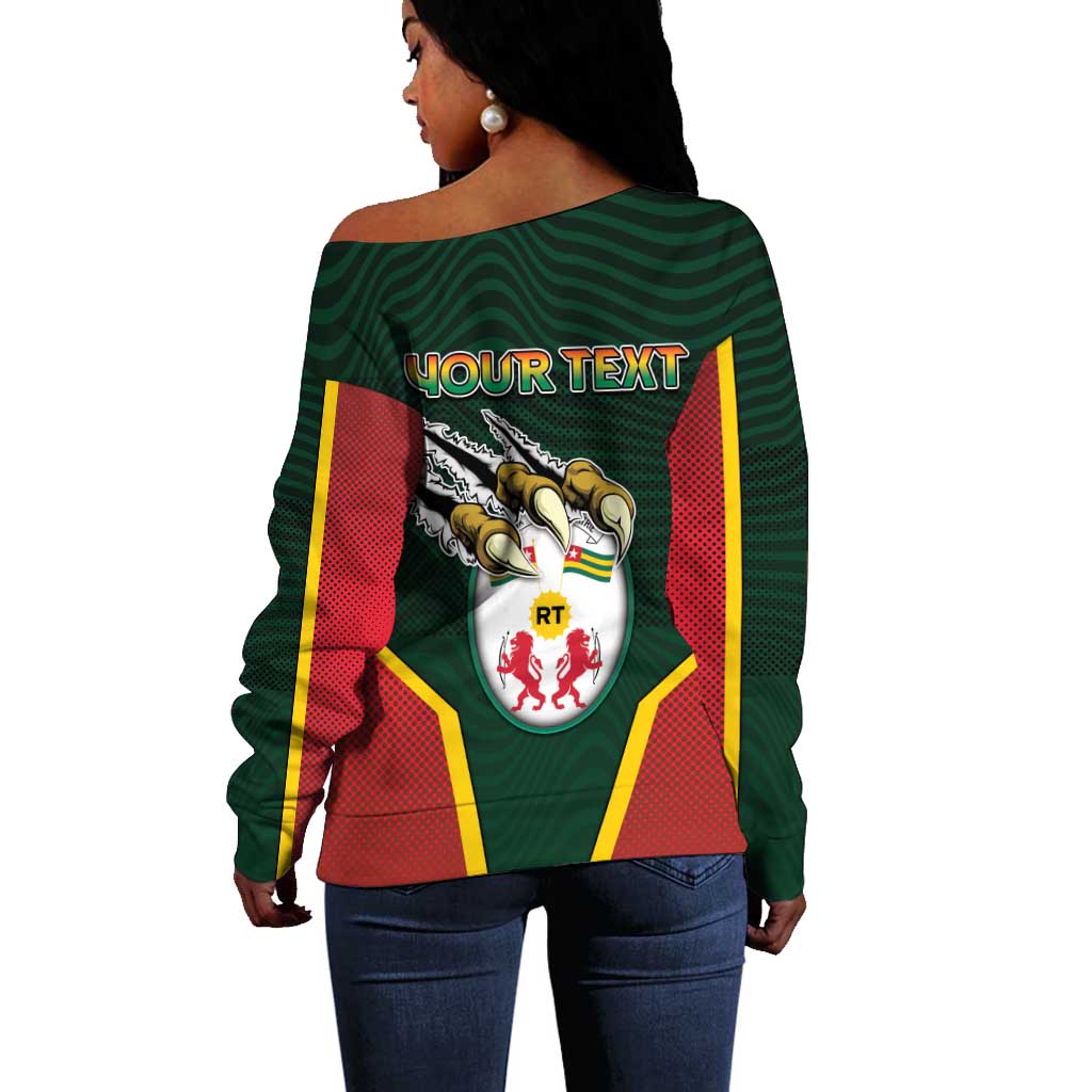 Personalized Togo Off Shoulder Sweater Lion Claw Flag Sport Style - African Pride