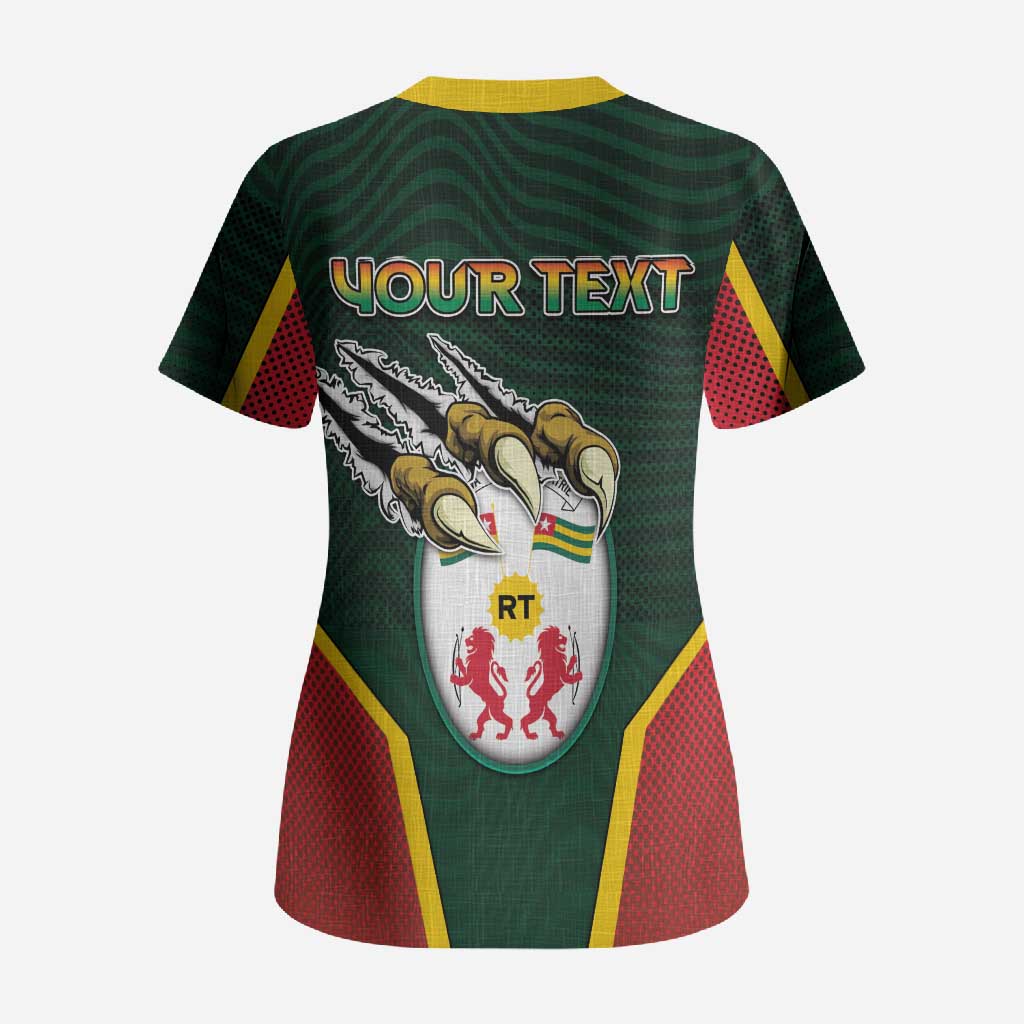 Personalized Togo Scrub Top Lion Claw Flag Sport Style - African Pride