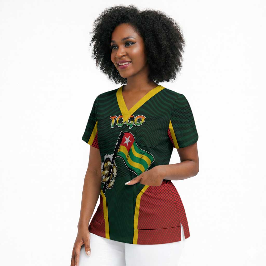 Personalized Togo Scrub Top Lion Claw Flag Sport Style - African Pride