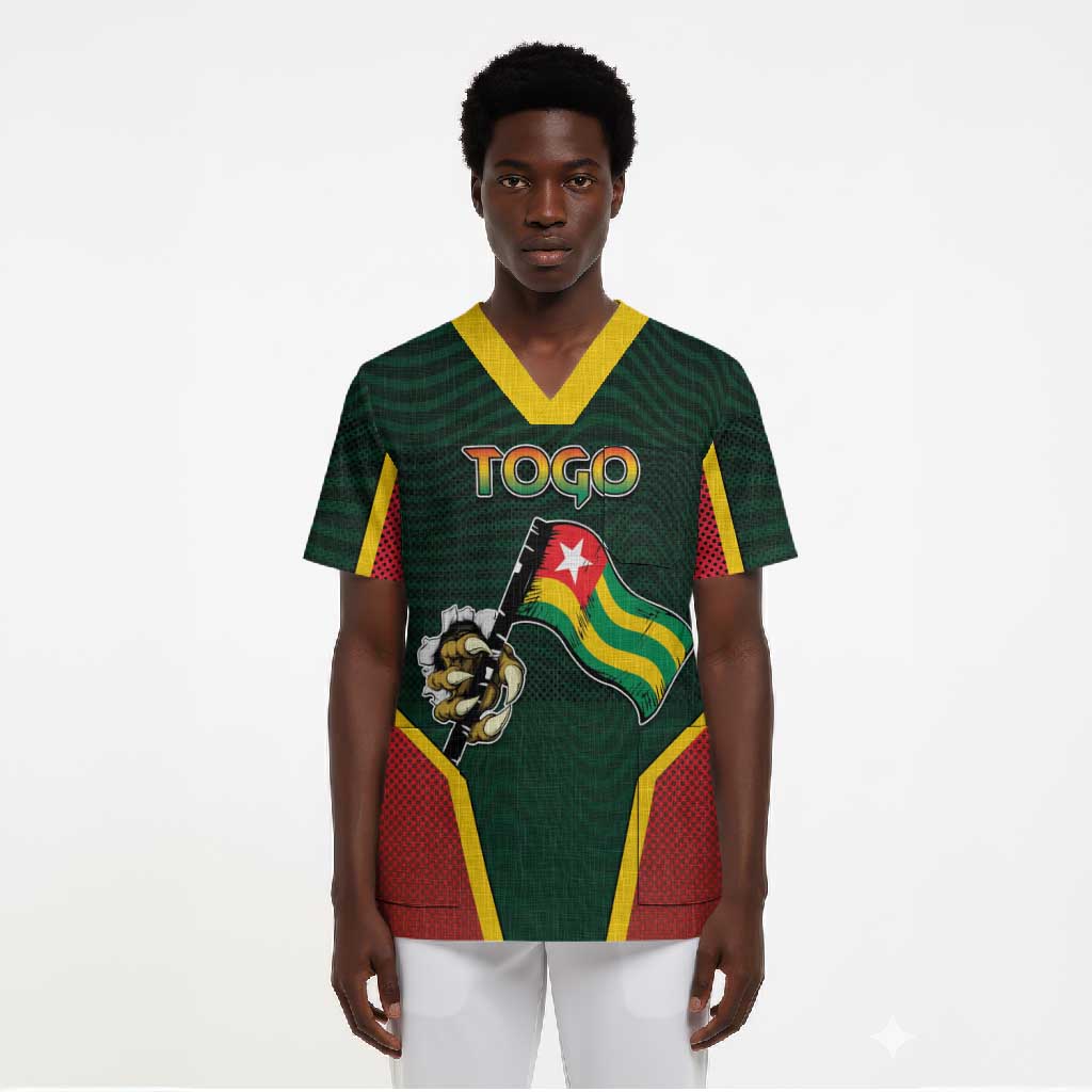 Personalized Togo Scrub Top Lion Claw Flag Sport Style - African Pride