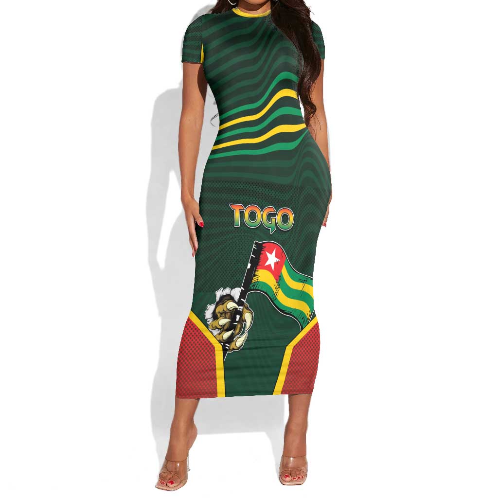 Personalized Togo Short Sleeve Bodycon Dress Lion Claw Flag Sport Style - African Pride