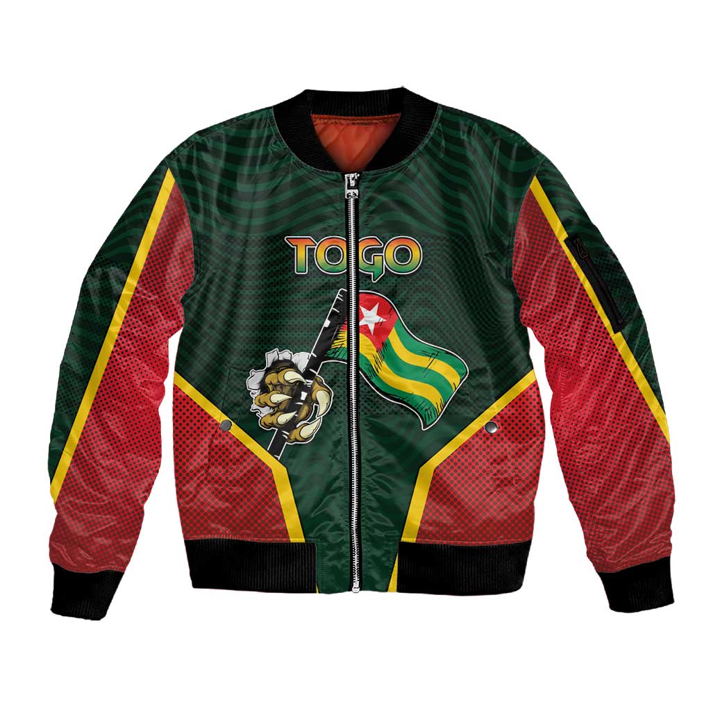 Personalized Togo Sleeve Zip Bomber Jacket Lion Claw Flag Sport Style - African Pride