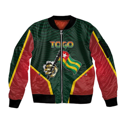 Personalized Togo Sleeve Zip Bomber Jacket Lion Claw Flag Sport Style - African Pride