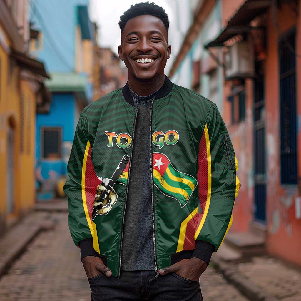 Personalized Togo Sleeve Zip Bomber Jacket Lion Claw Flag Sport Style - African Pride