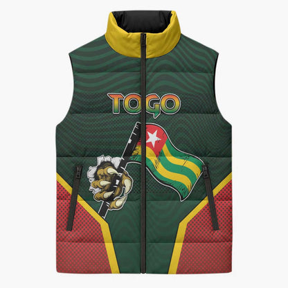 Personalized Togo Sleeveless Puffer Jacket Lion Claw Flag Sport Style - African Pride