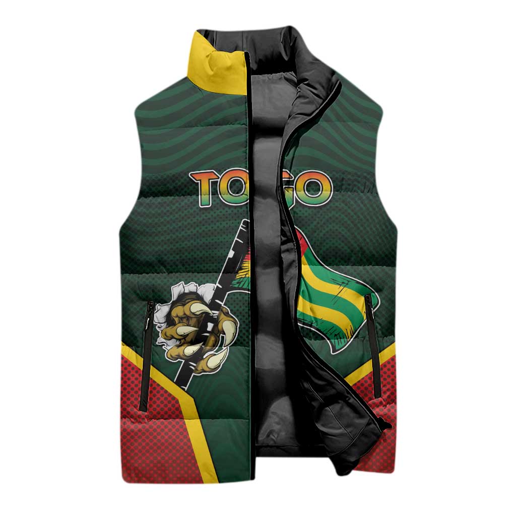 Personalized Togo Sleeveless Puffer Jacket Lion Claw Flag Sport Style - African Pride