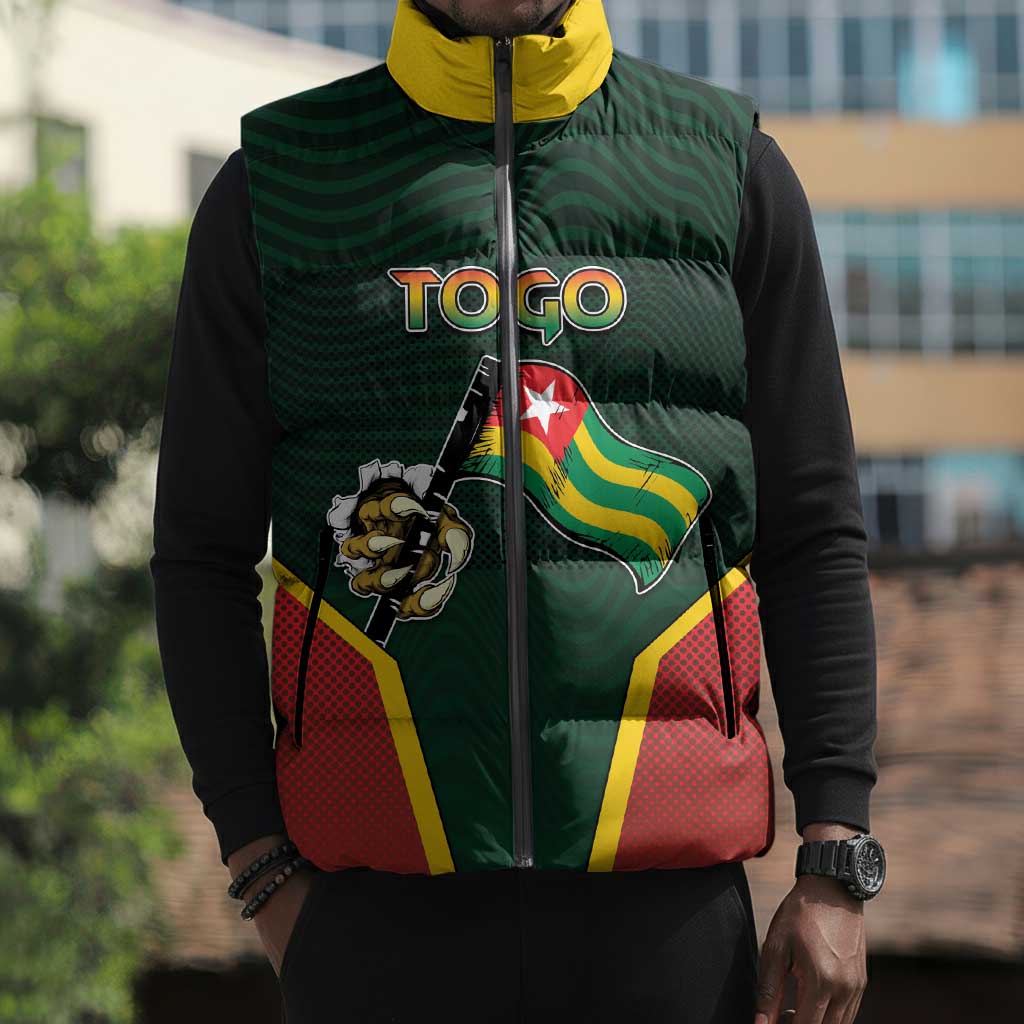 Personalized Togo Sleeveless Puffer Jacket Lion Claw Flag Sport Style - African Pride