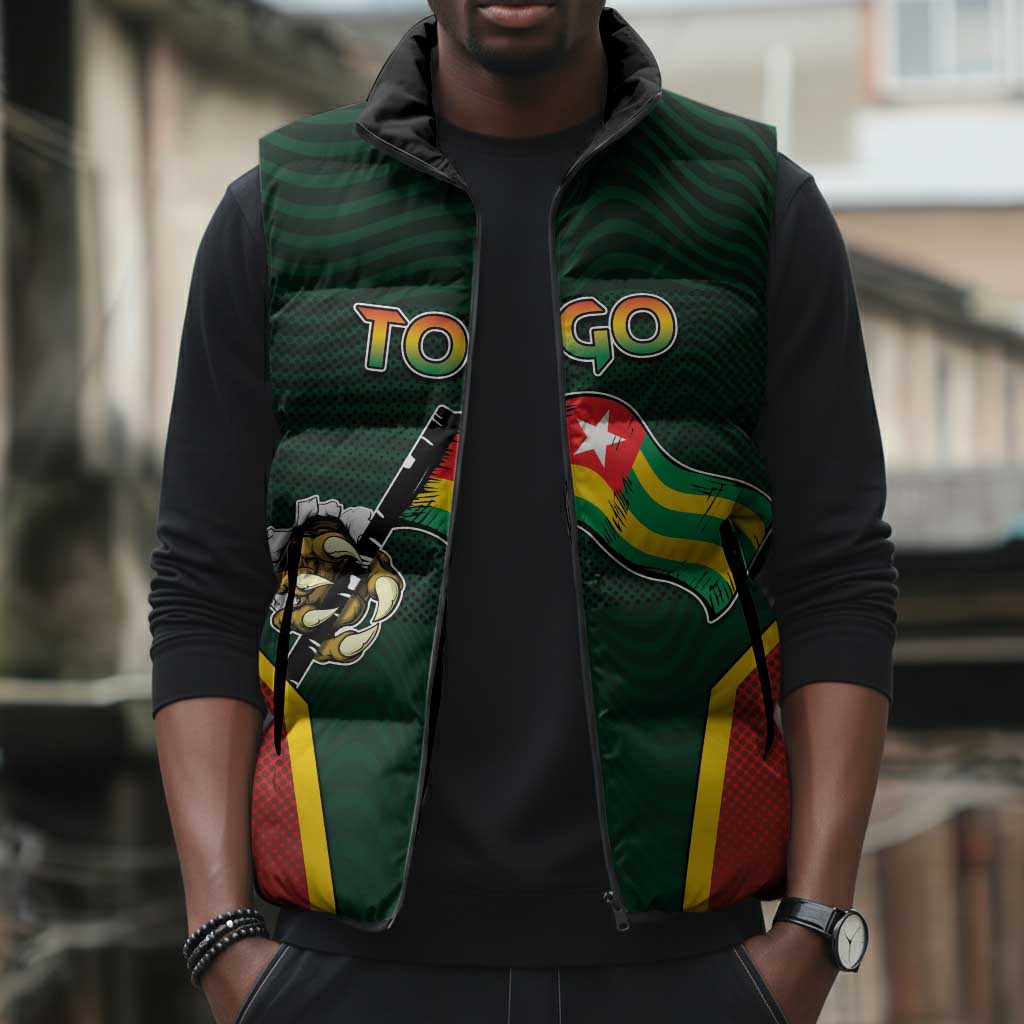 Personalized Togo Sleeveless Puffer Jacket Lion Claw Flag Sport Style - African Pride