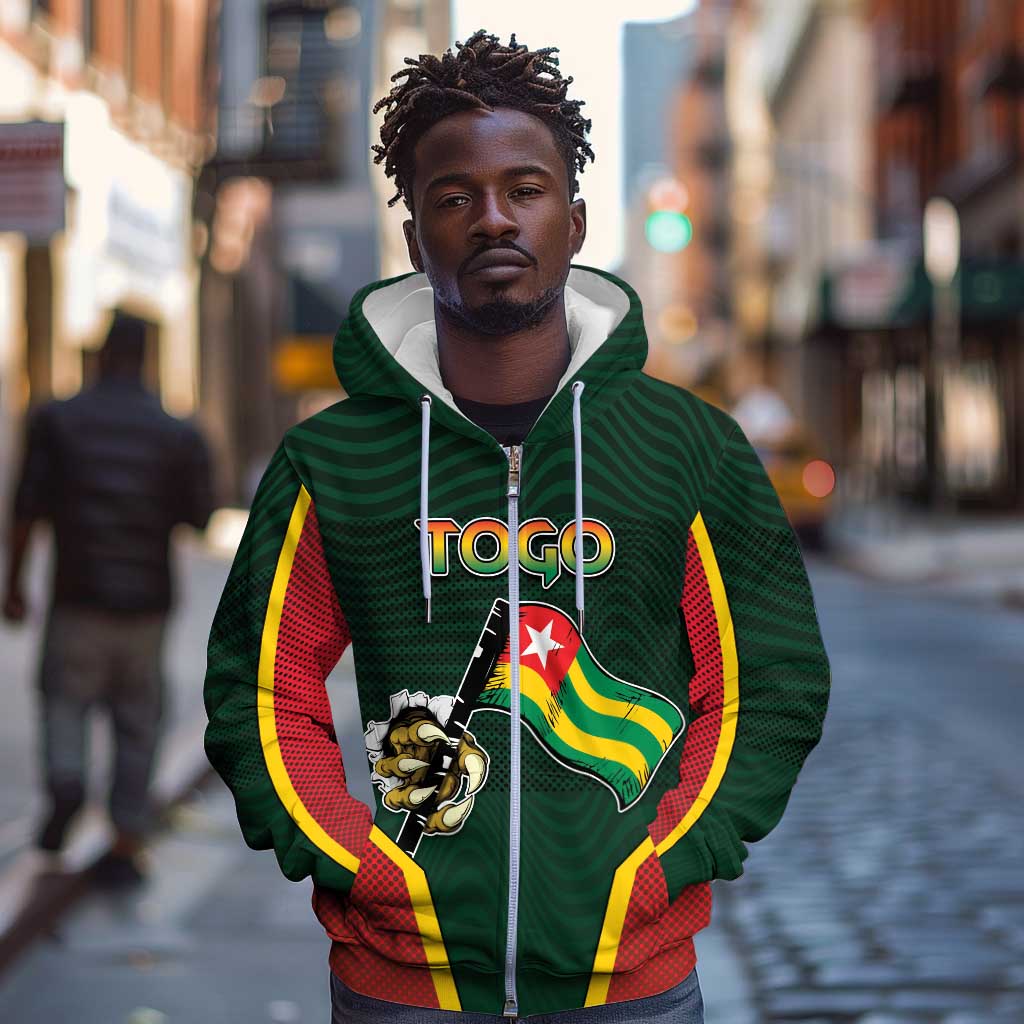 Personalized Togo Zip Hoodie Lion Claw Flag Sport Style - African Pride