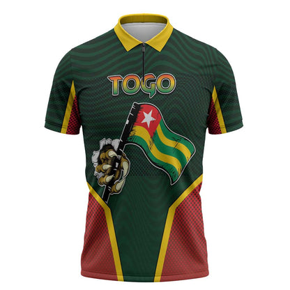 Personalized Togo Zipper Polo Shirt Lion Claw Flag Sport Style - African Pride