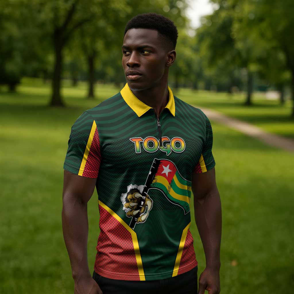 Personalized Togo Zipper Polo Shirt Lion Claw Flag Sport Style - African Pride