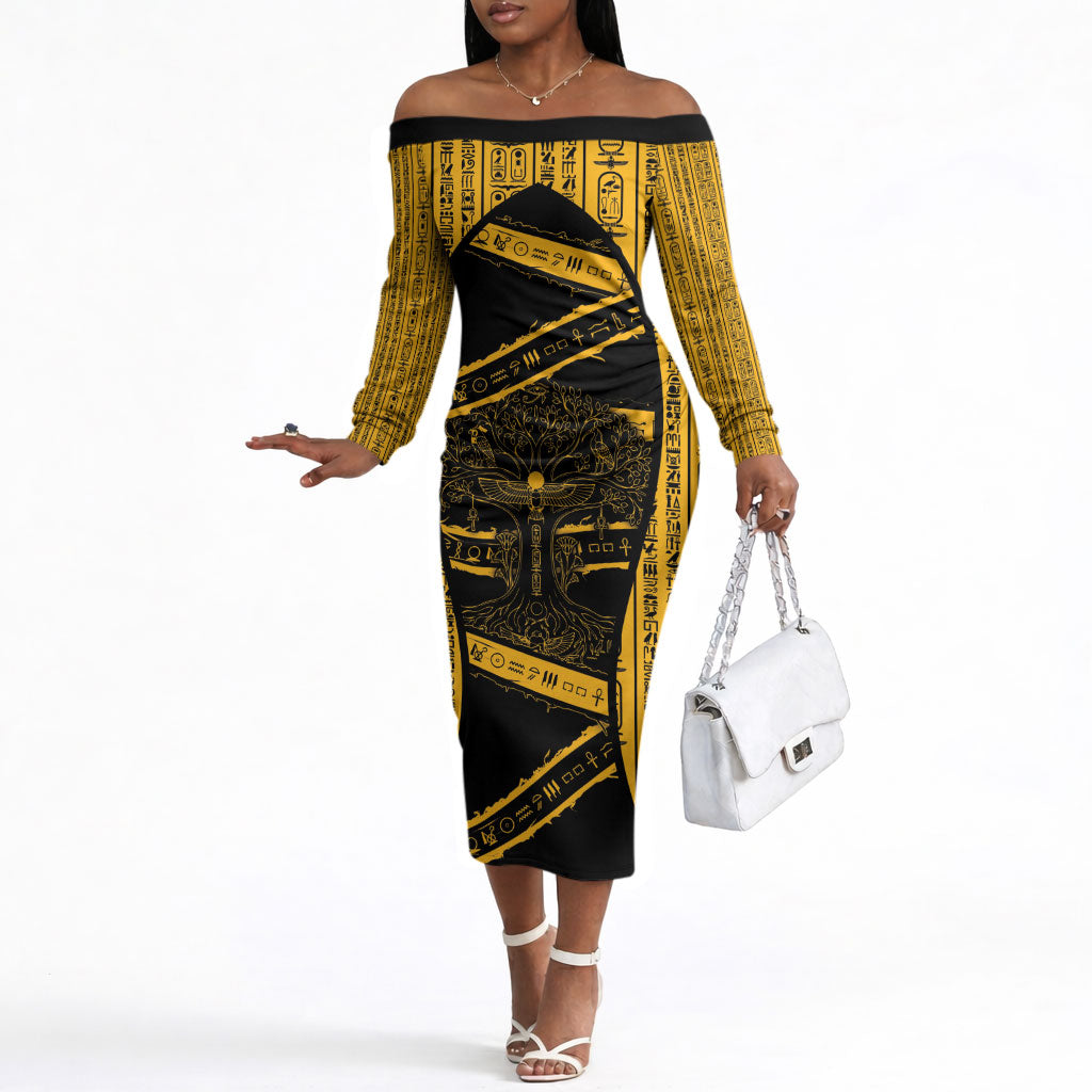 Egypt Tree Of Life Off The Shoulder Long Sleeve Dress The Fig In Ancient Egyptian