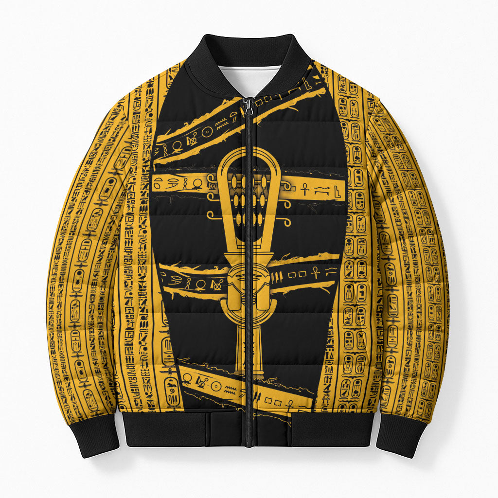 Egypt Sistrum Bomber Puffer Jacket Ancient Mythology Sacred Rattling Instrument