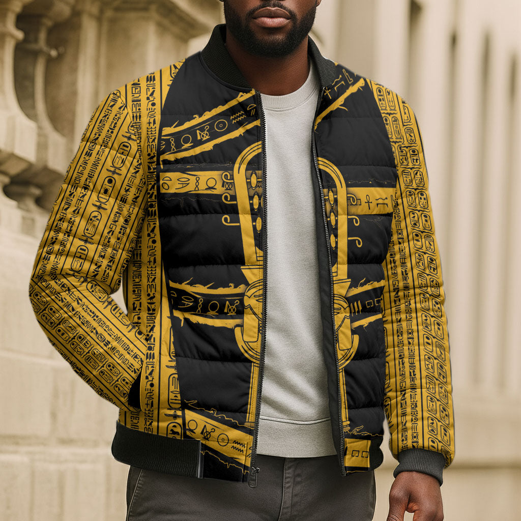 Egypt Sistrum Bomber Puffer Jacket Ancient Mythology Sacred Rattling Instrument