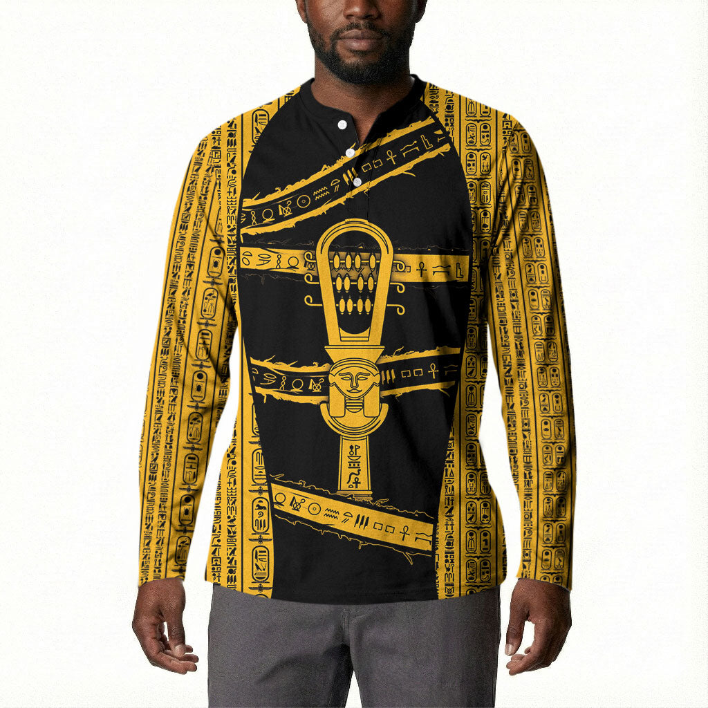 Egypt Sistrum Button Sweatshirt Ancient Mythology Sacred Rattling Instrument
