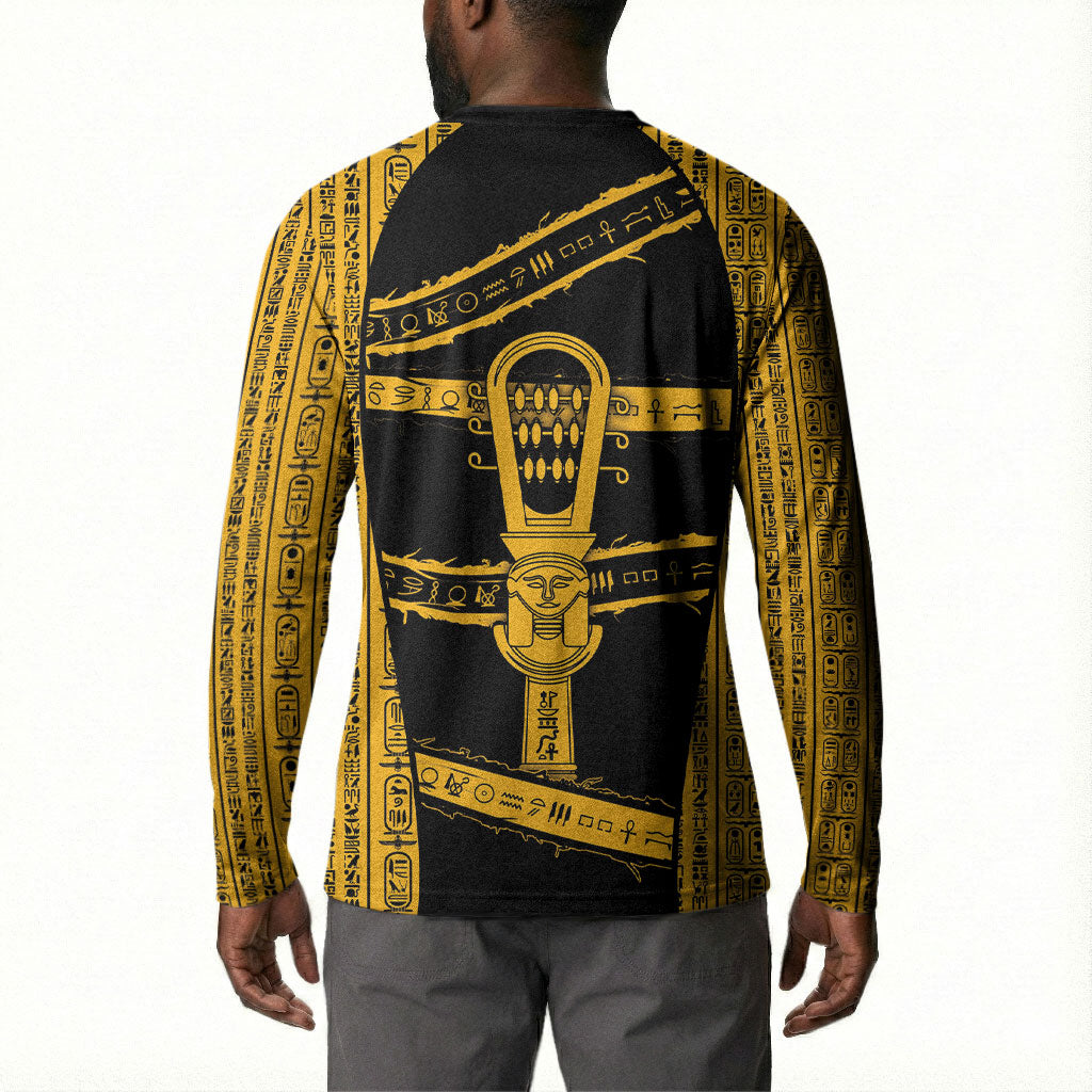 Egypt Sistrum Button Sweatshirt Ancient Mythology Sacred Rattling Instrument
