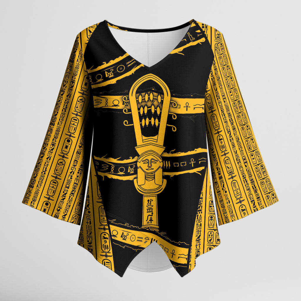 Egypt Sistrum Kimono Sleeve Blouse Ancient Mythology Sacred Rattling Instrument
